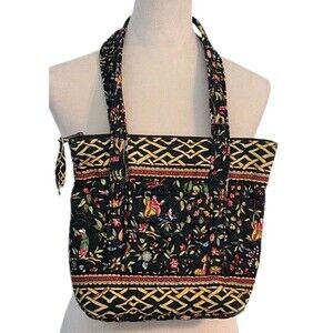 Vtg Retired Vera Bradley Ming Paddy Oriental Black Floral Shoulder tote Quilted